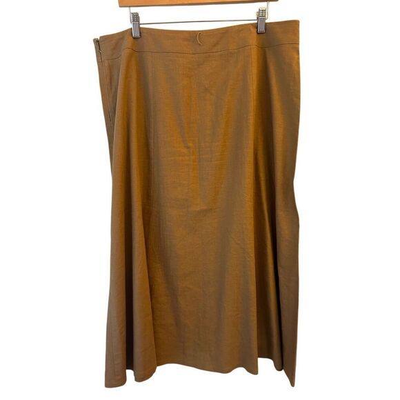 R.Q.T. Y2K Linen Blend Midi Skirt Sz 16 Camel Neutral Preppy Breathable - Picture 2 of 8